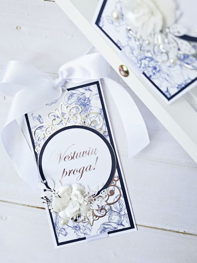 White/blue money envelope ‘Vestuvių proga’