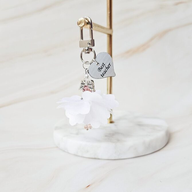 Silver /White Angel keyring ‘Best teacher ‘ - Image 3