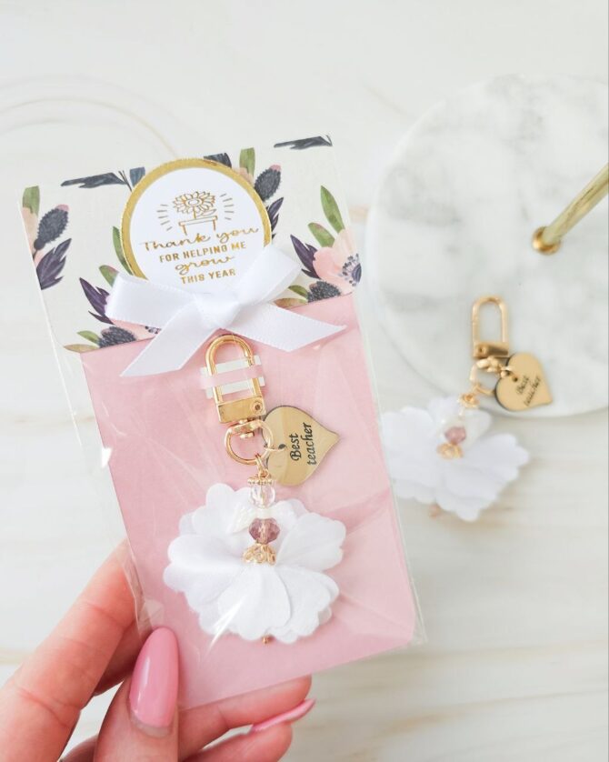 Gold /White  Angel keyring ‘Best teacher ‘