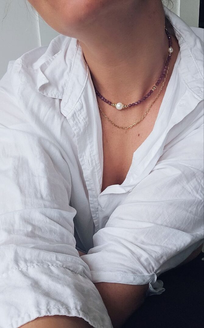 Amethyst necklace with freshwater pearls - Image 2