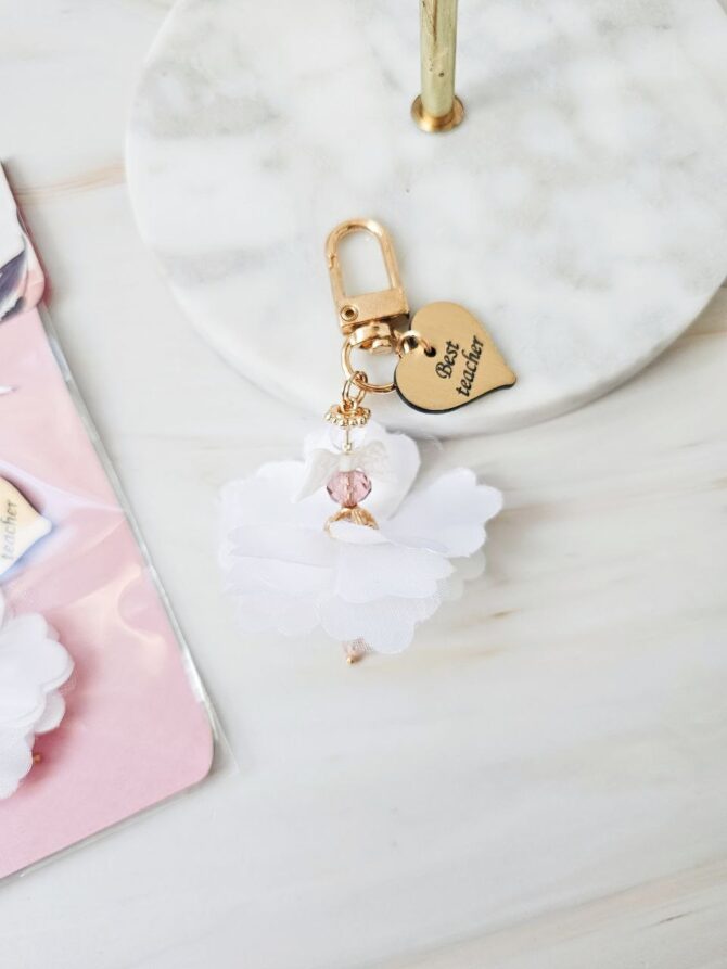 Gold /White  Angel keyring ‘Best teacher ‘ - Image 2
