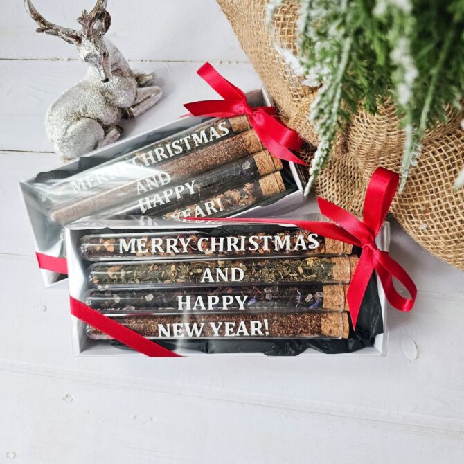 Tea assorted with a message in a box 'Merry Christmas and happy new year'