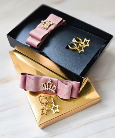 Velvet hair bow and stainless Hoop Earrings (Dusty pink)