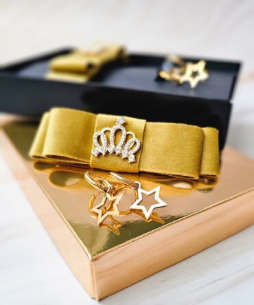 Velvet hair bow and stainless Hoop Earrings  (Yellow)