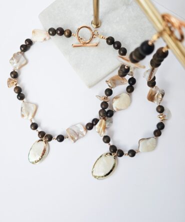 Handmade Shell, Bronzite & Hematite Bead Necklace