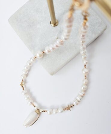 Handmade Pearl & Hematite Necklace with Shell Pendant