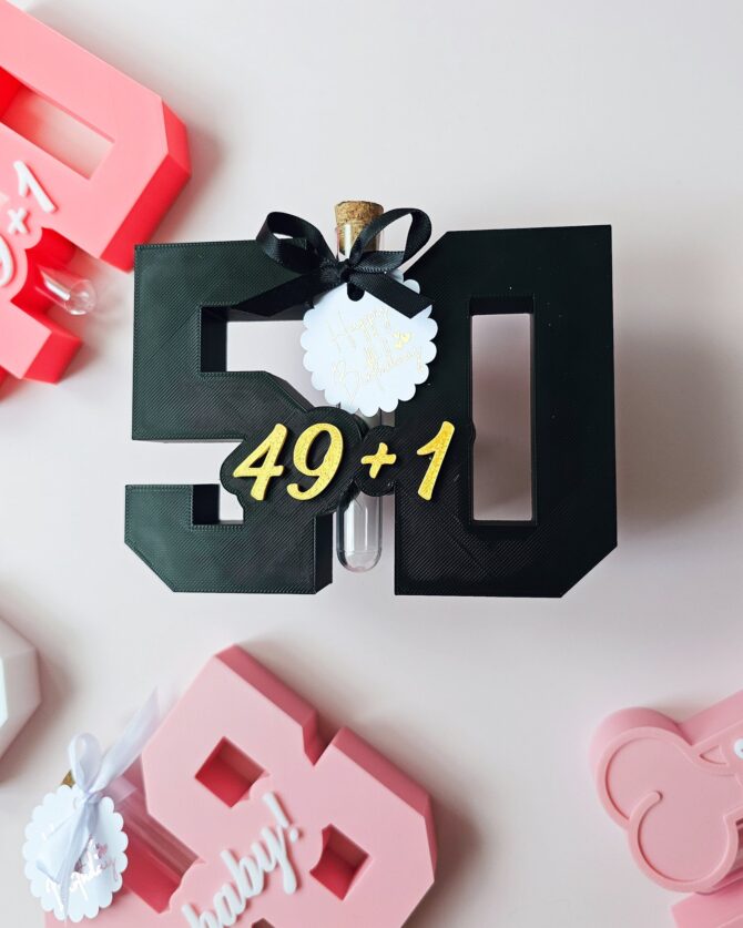 3D Printed "49+1" Birthday Number with Tube – A Fun Twist on Turning 50!(Black)