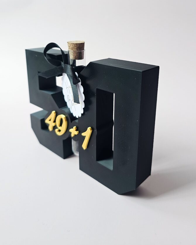 3D Printed "49+1" Birthday Number with Tube – A Fun Twist on Turning 50!(Black) - Image 2