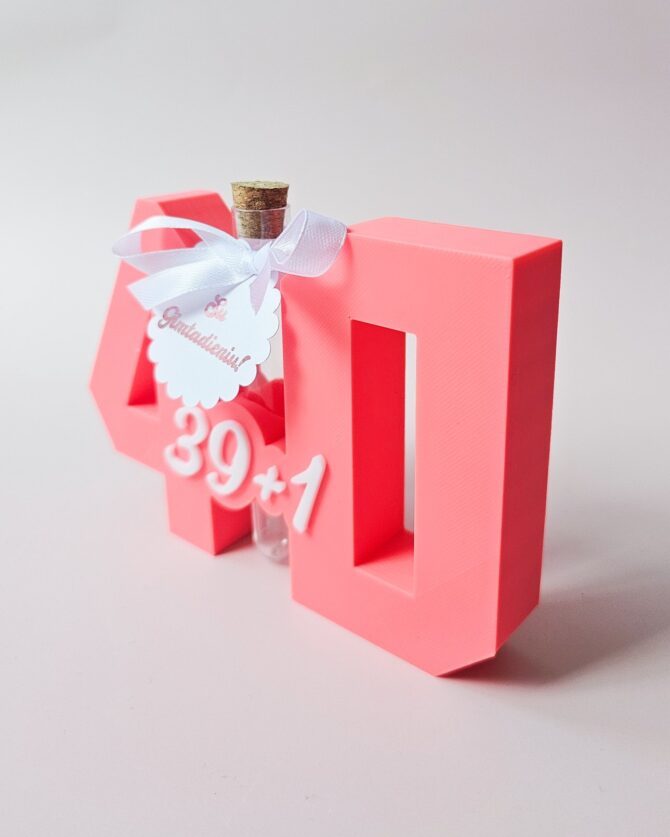 3D Printed "39+1" Birthday Number with Tube – Fun & Playful Gift for the Big 4-0! (pink) - Image 2