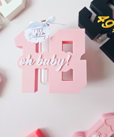 3D Printed “18” with Tube – Fun Birthday Gift with “Oh Baby!” (pink)