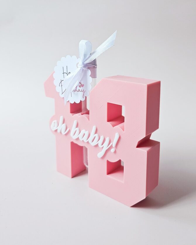 3D Printed “18” with Tube – Fun Birthday Gift with “Oh Baby!” (pink) - Image 2