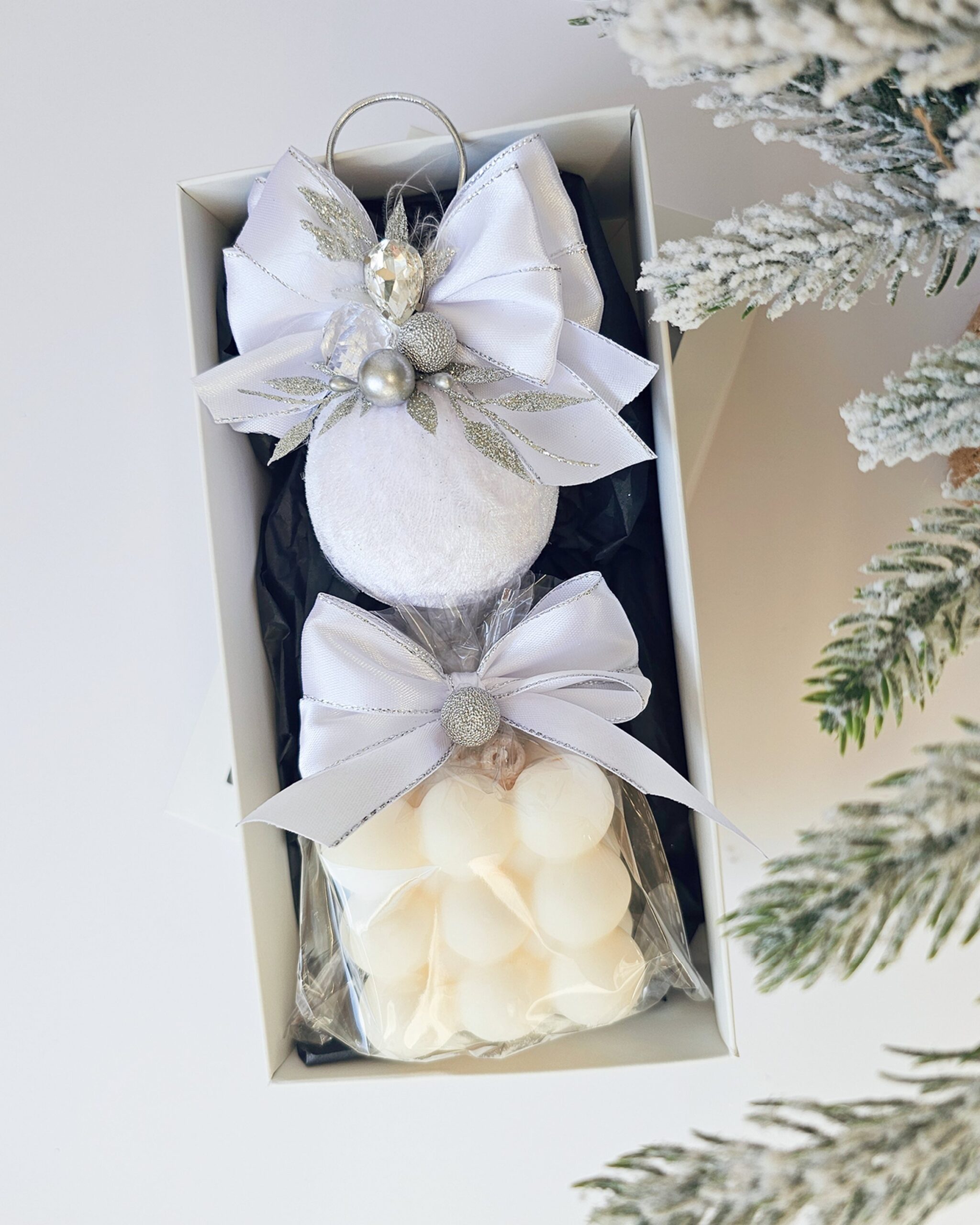 Handmade Christmas Gift Set – Ornament & Candle (SILVER) - Image 3