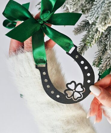 Lucky Horseshoe Ornament with Bow (Black)