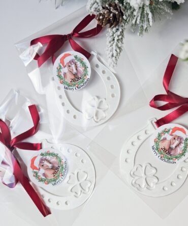 Lucky Horseshoe Ornament with Bow (White)