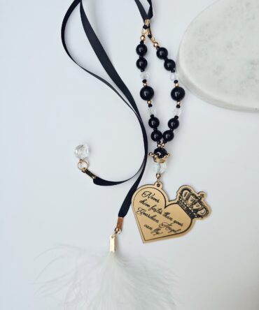 Heart Pendant with Crown, Beads and Feather