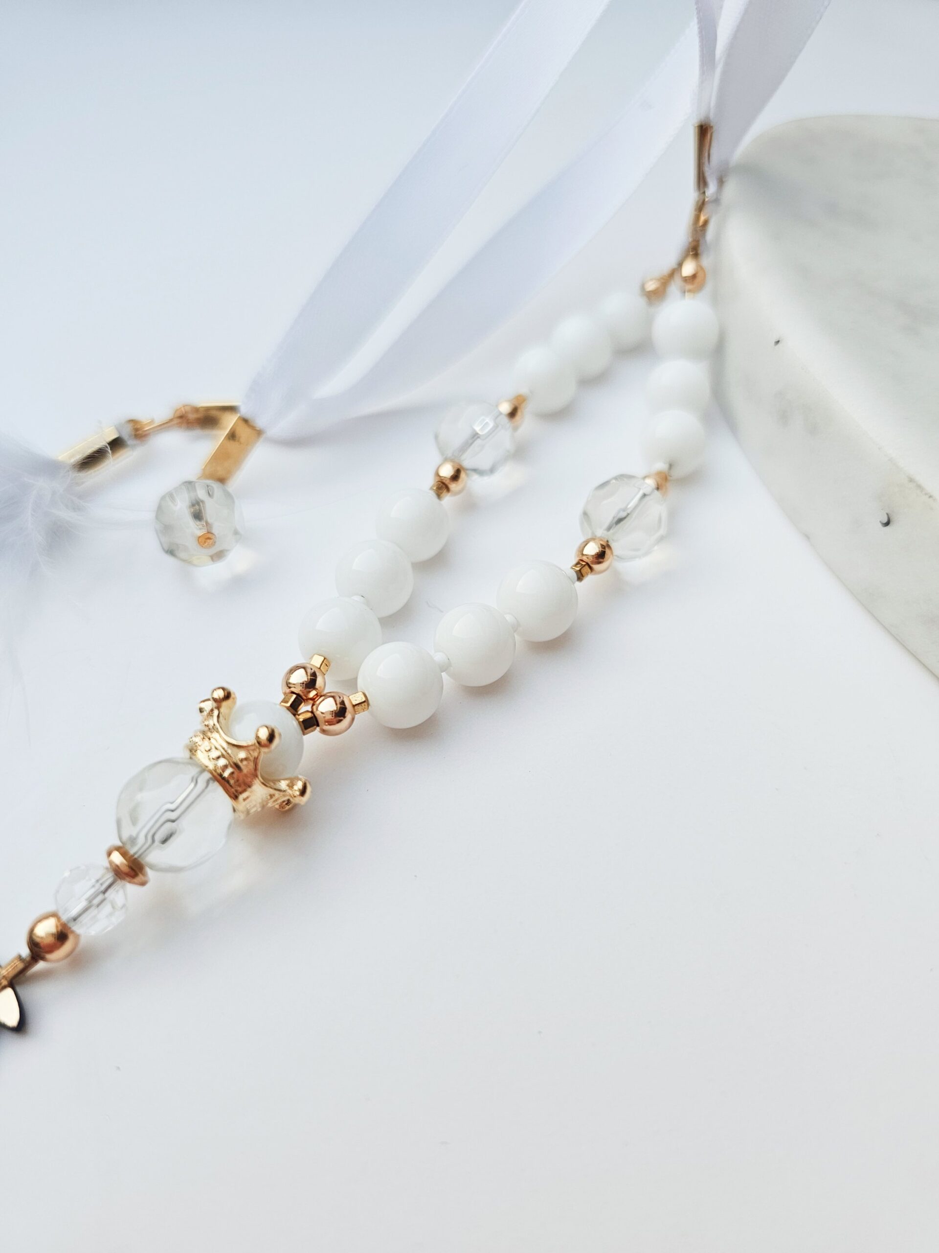 Angel Car Pendant for Daughter with White Beads and Feather - Image 2