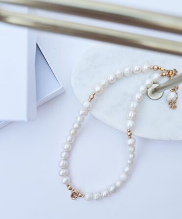 Freshwater Pearl Necklace with Hematite and Letter “G”
