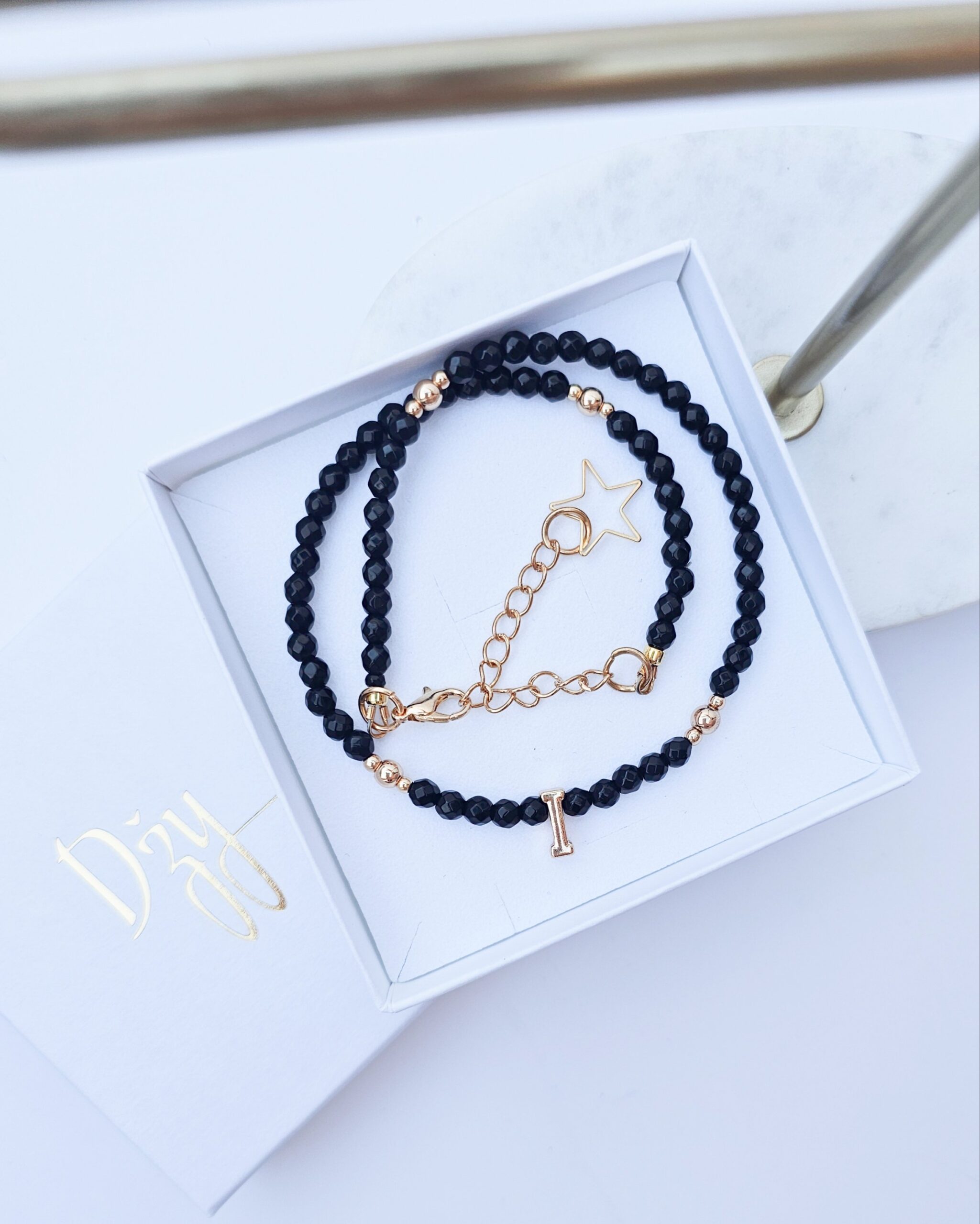 Handmade Gold Minimalist Necklace with “I” Pendant