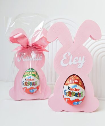 Personalized Pink Easter Bunny with Chocolate Egg