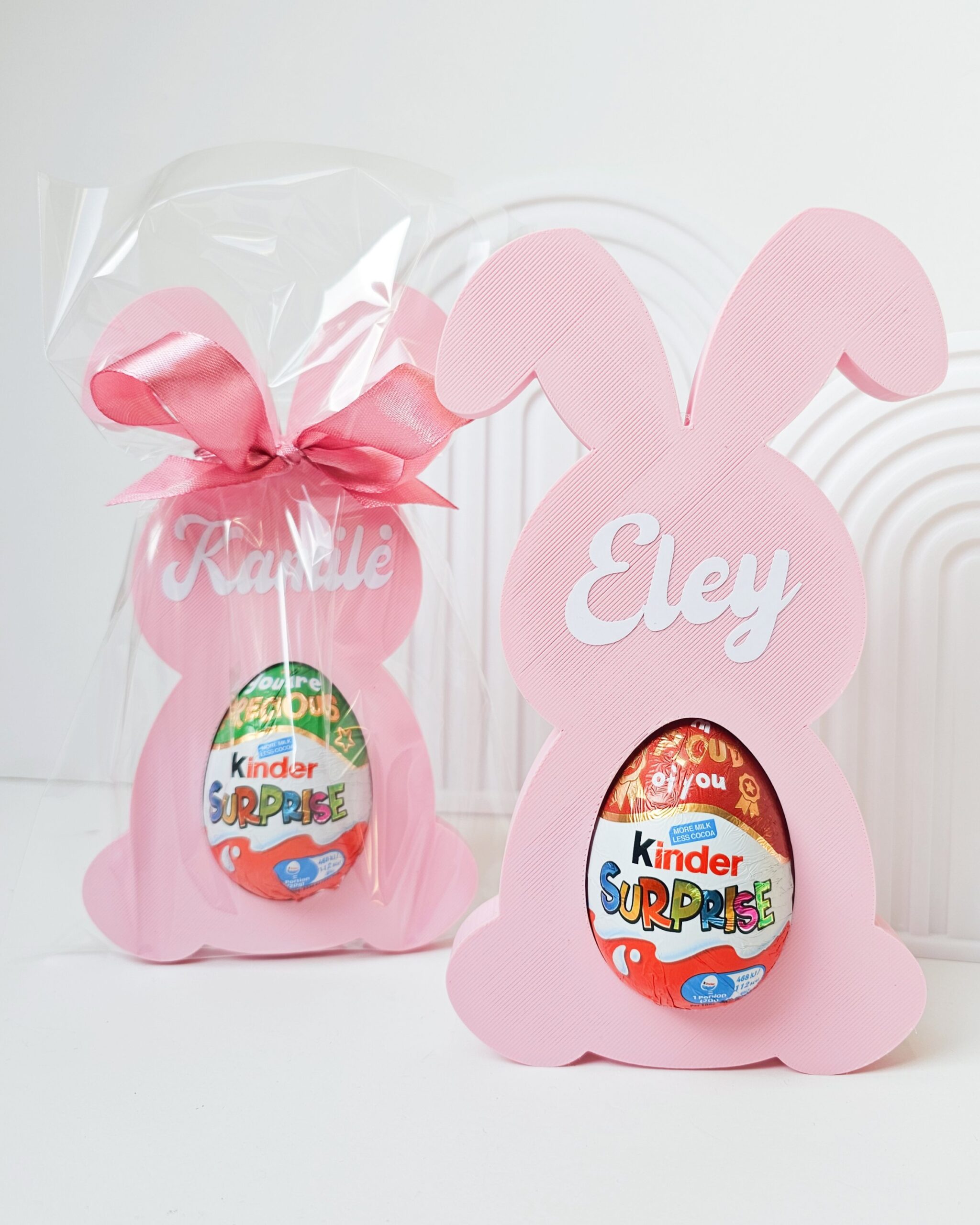 Personalized Pink Easter Bunny with Chocolate Egg