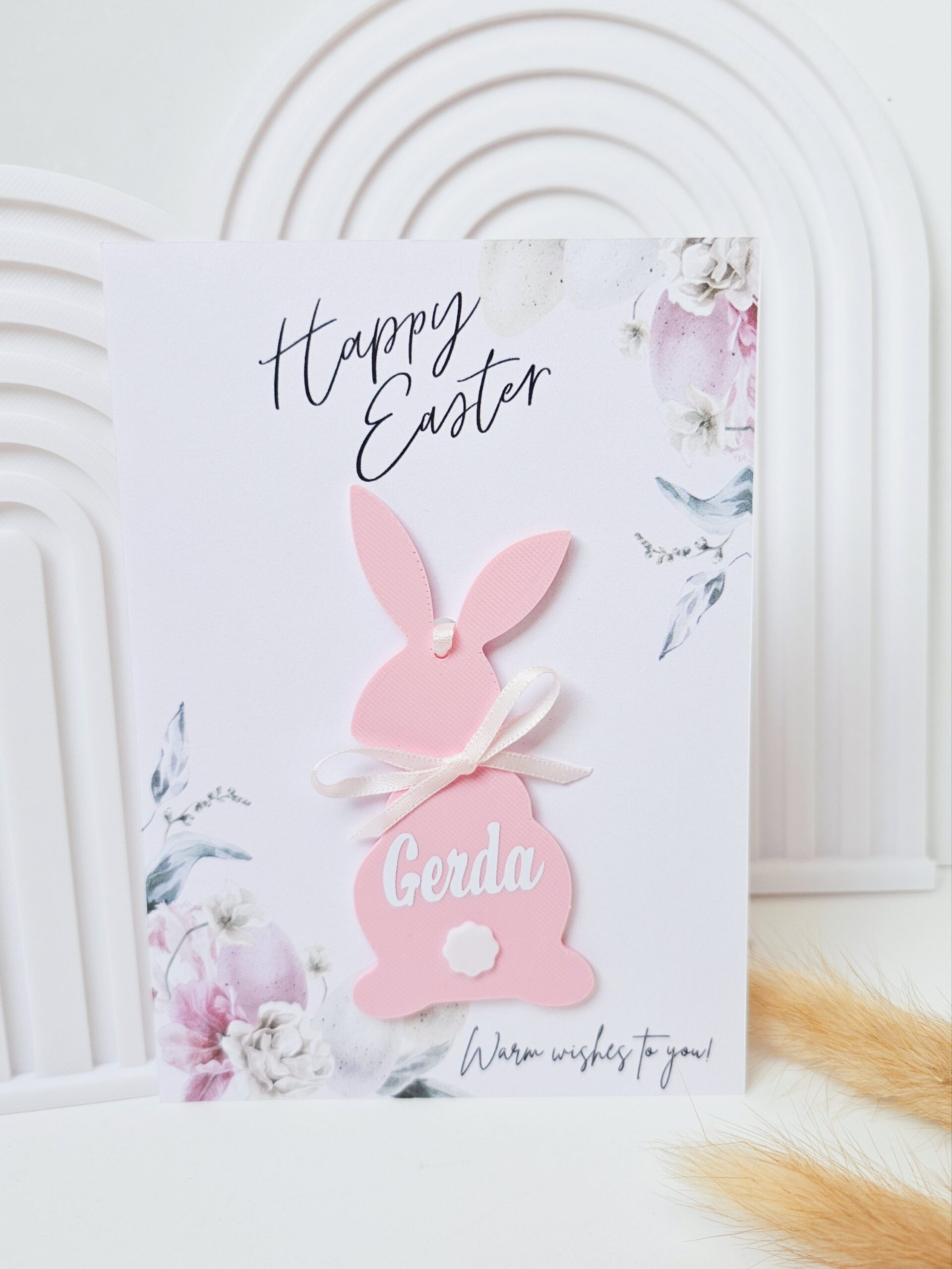 Personalized Pink Easter Bunny Card & Decoration - Image 3