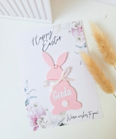Personalized Pink Easter Bunny Card & Decoration