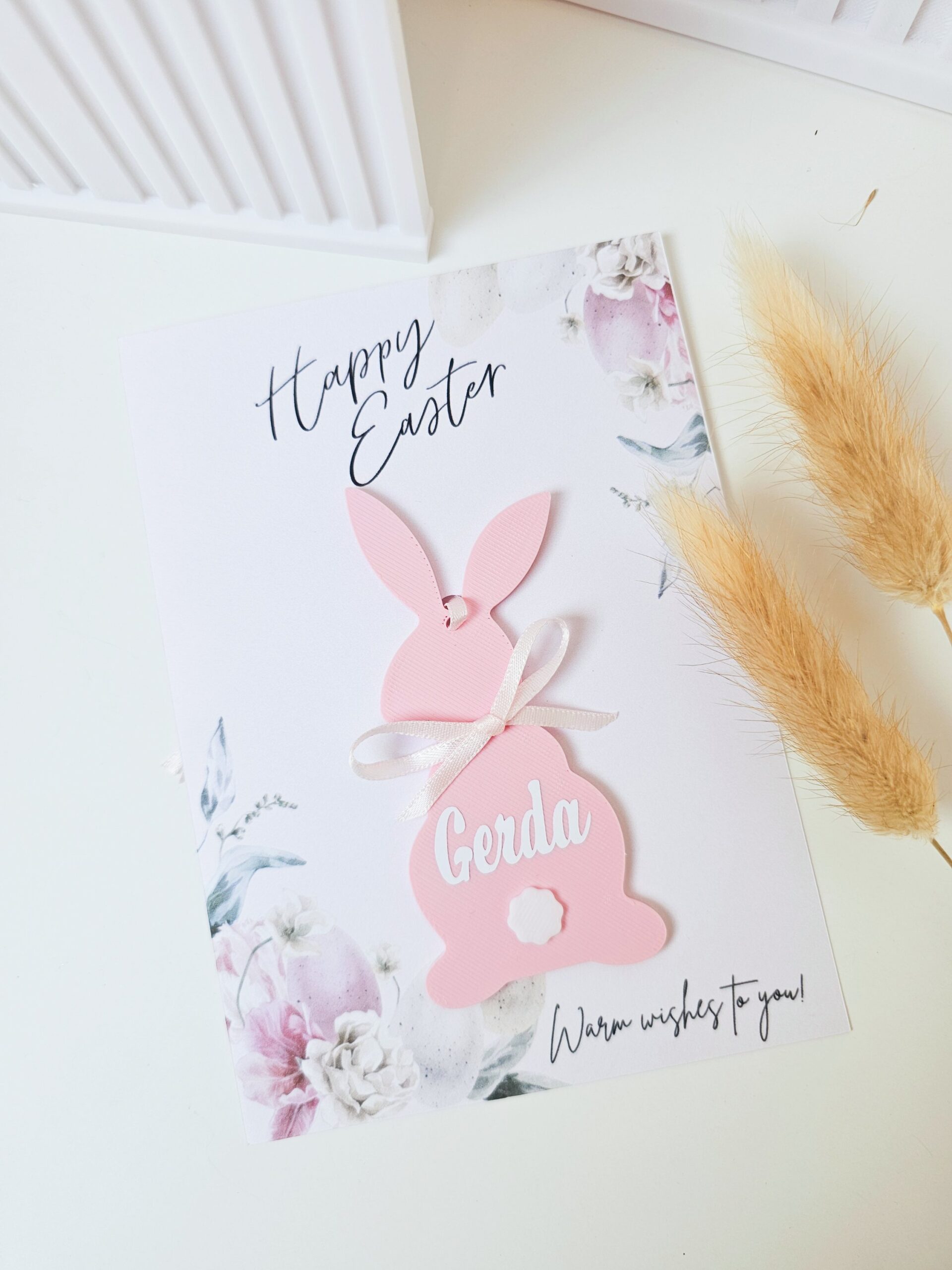 Personalized Pink Easter Bunny Card & Decoration