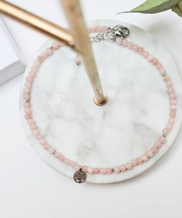 Rose Quartz Beaded Necklace with Tree of Life Charm