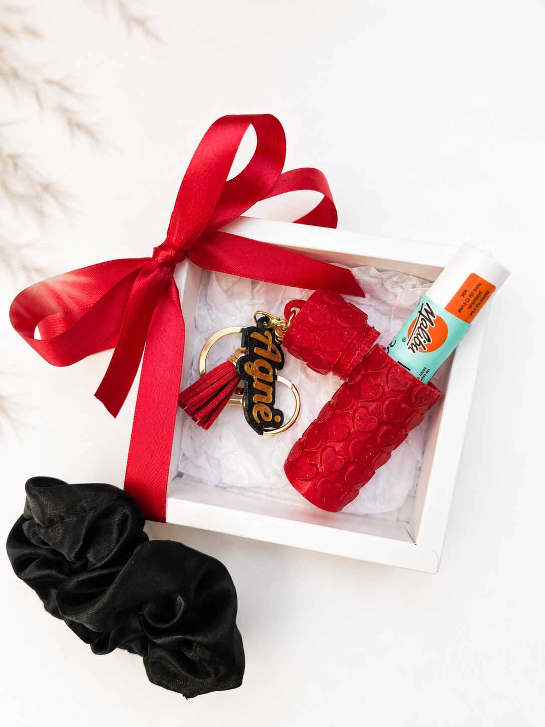 Personalized Lip Balm Holder Gift Set | Hair Scrunchie & Keychain | Lip Balm Not Included - Image 2