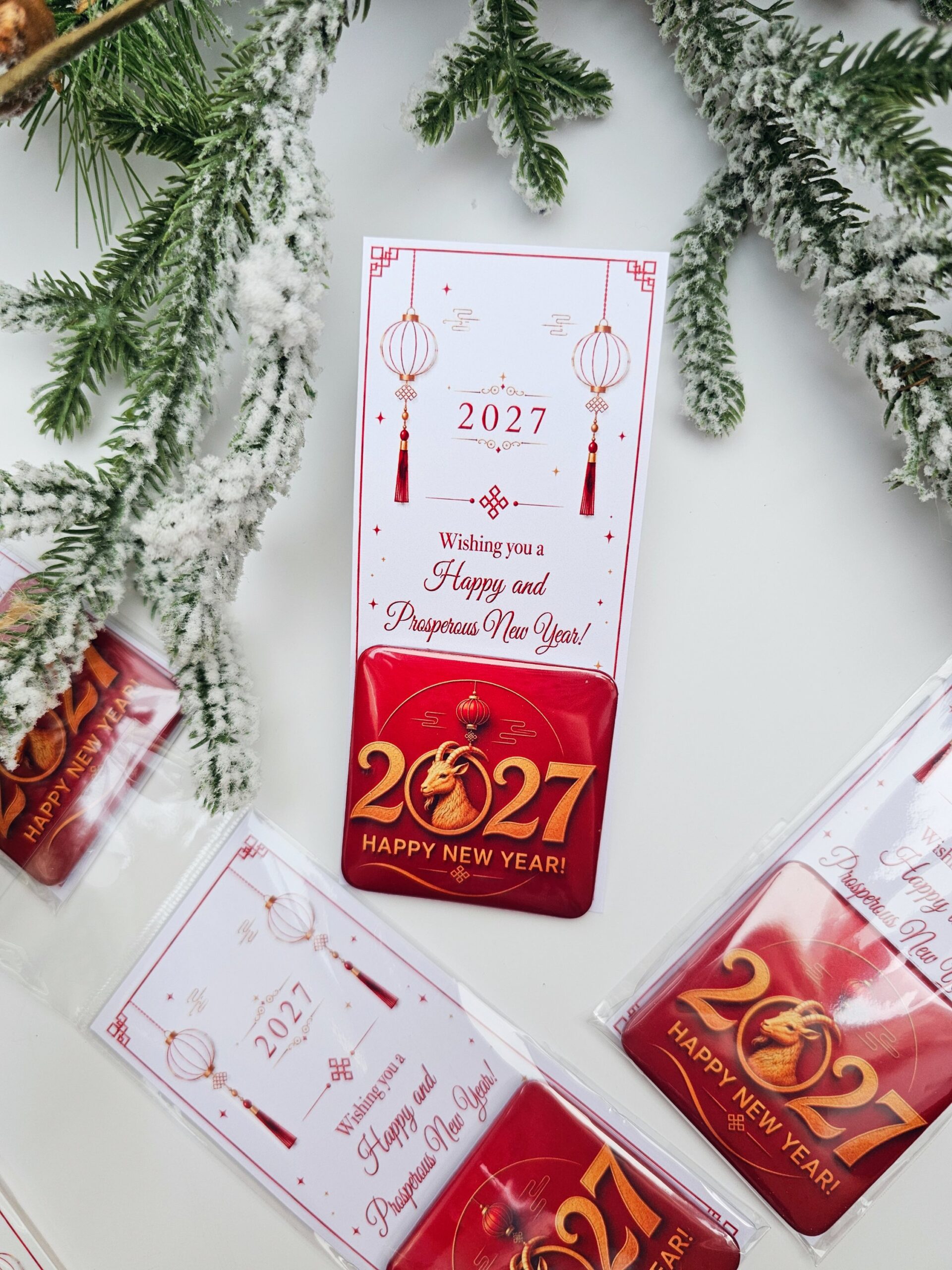 2027 Goat Year Magnet – Red & Gold – English